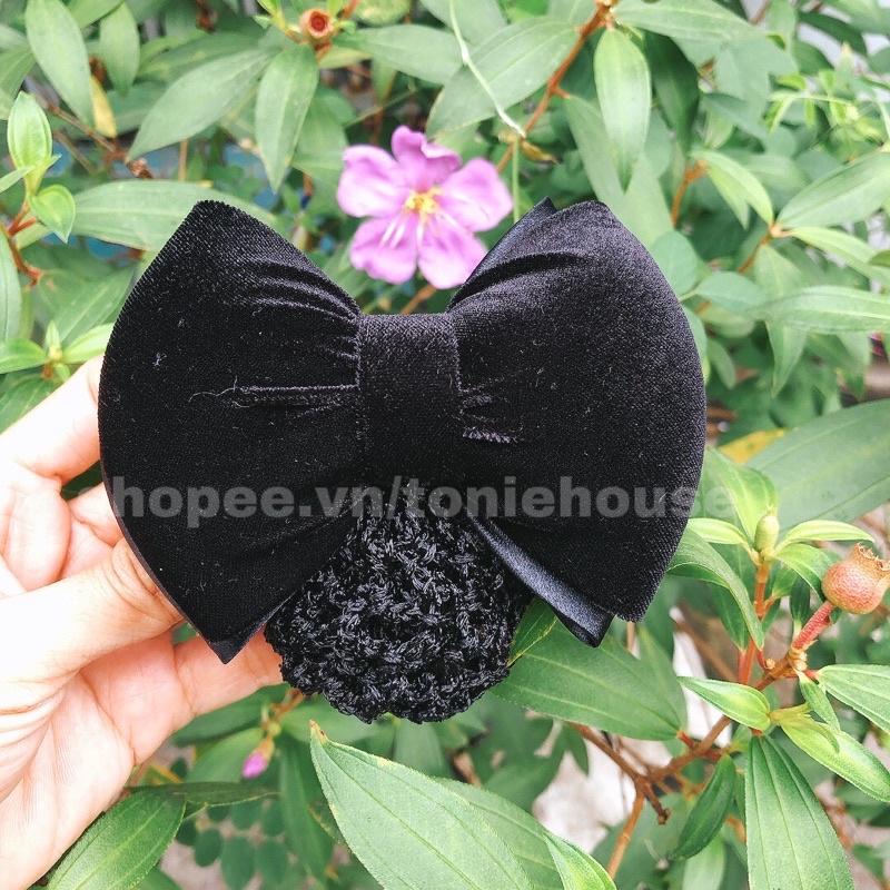 Kẹp búi tóc lưới nơ nhung đen công sở