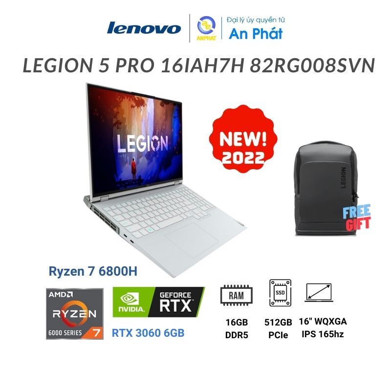 [Mã ELCL258 giảm 10% đơn 10TR] Laptop Lenovo Legion 5 Pro 2022 16IAH7H 82RG008SVN Ryzen7 6800H RTX 3060 6GB- Model 2022