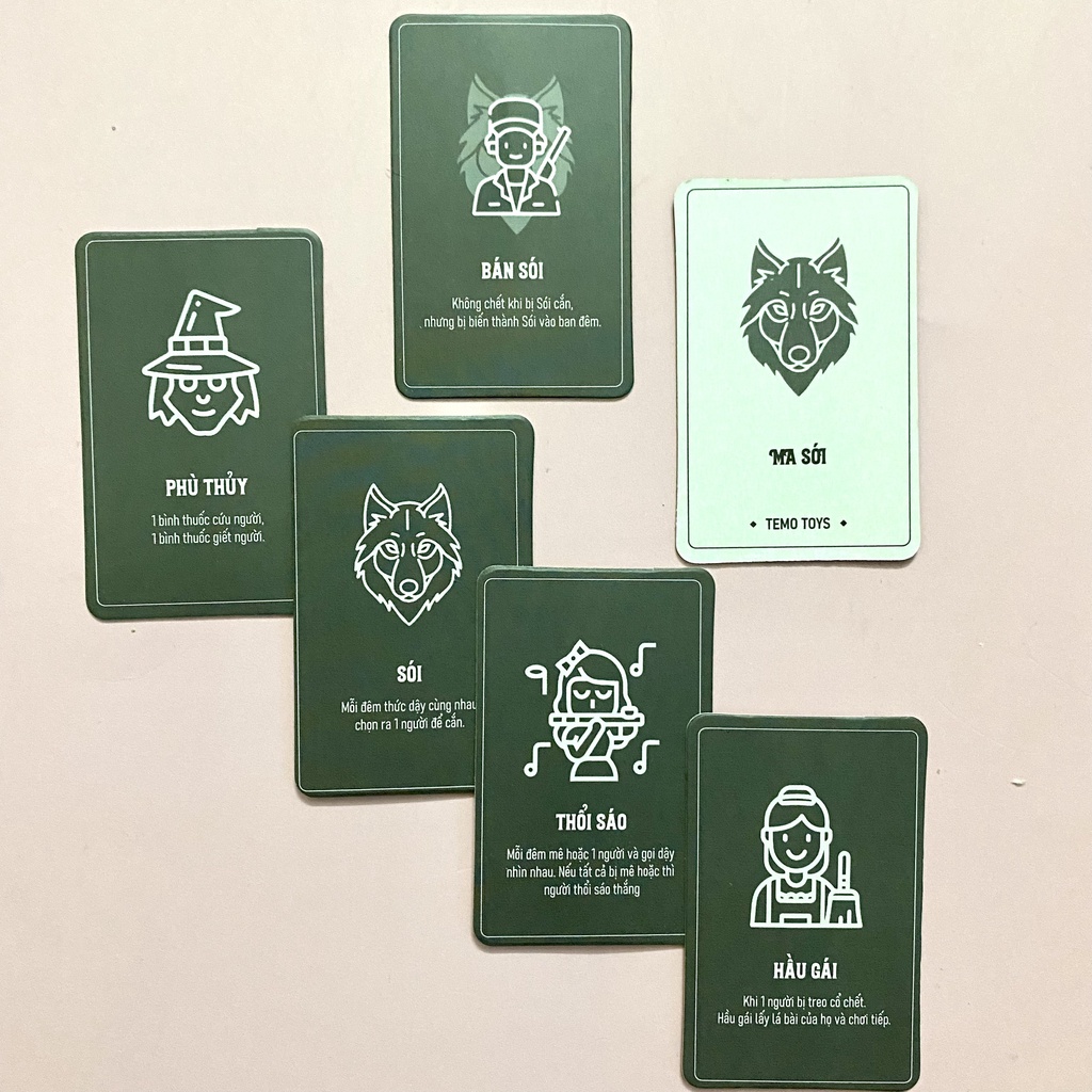 Bộ bài ma sói ultimate cơ bản boardgame chó nhóm bạn đến 15 người chơi Temo Toys