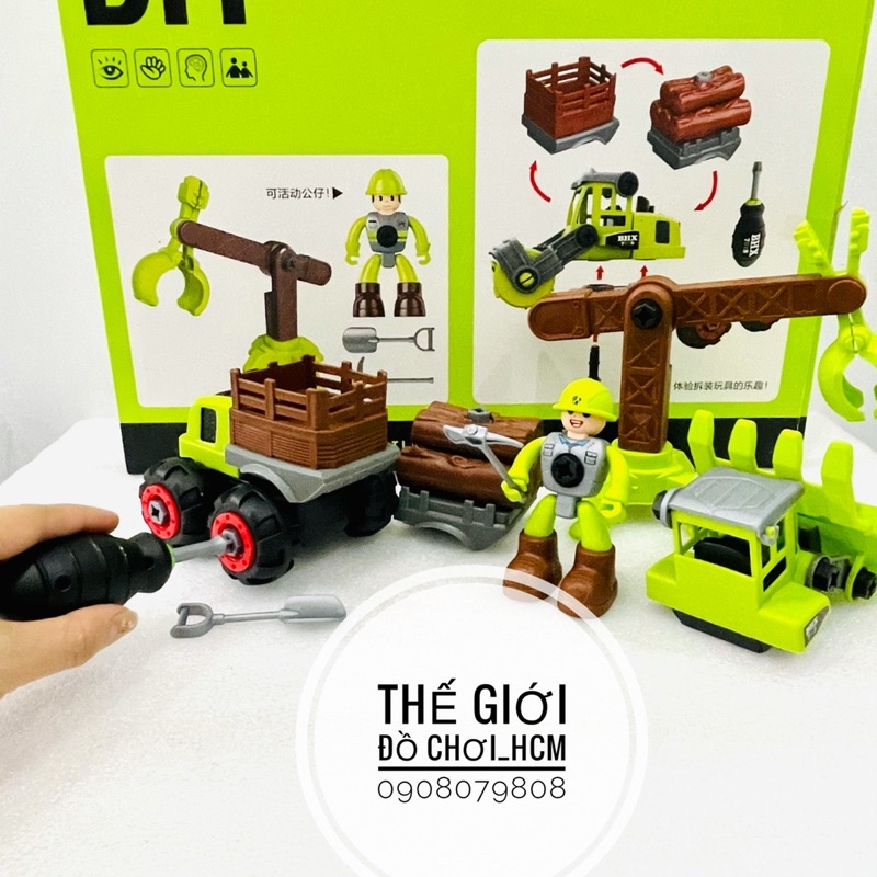 [TRỢ GIÁ-LOẠI LỚN] Đồ chơi xe lắp ráp có tua vích lắp ghép xe công trình nông trại chú công nhân cho bé thích mô hình xe