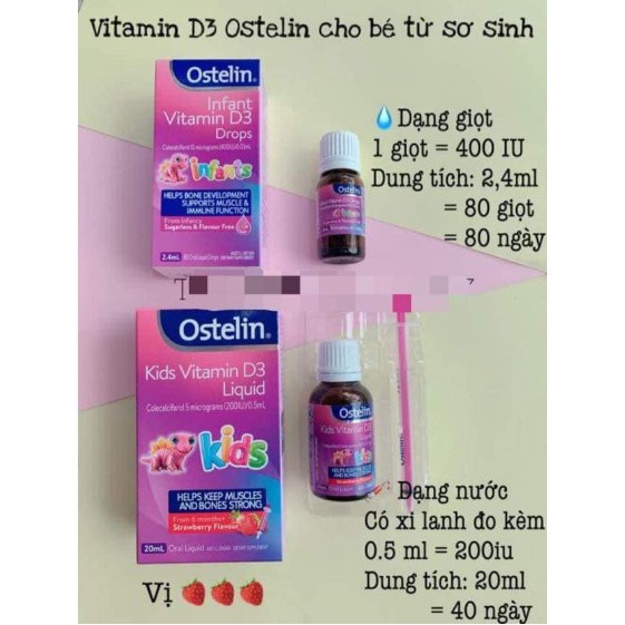 Vitamin D3 Ostelin bổ sung Vitamin D3 cho trẻ - Phát triển xương, bắp - Tăng cường hệ miễn dịch - Chống còi xương