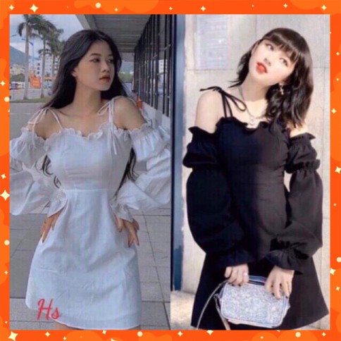 Đầm Tiểu Thư Dây Buộc Trễ Vai Siêu Xinh 🦋 Váy Nữ Tay Bồng Dây Ngực Hotgirl 2 Màu So Hot