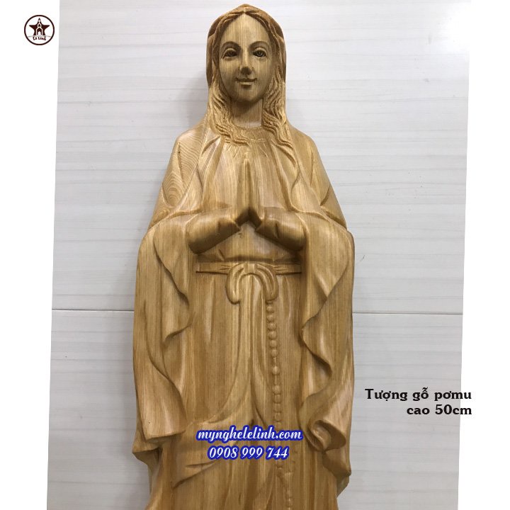 Bàn thờ Công Giáo - Mẫu xòe 2 bàn tay - bệ gỗ sồi - tượng gỗ pơ mu cao 50 cm