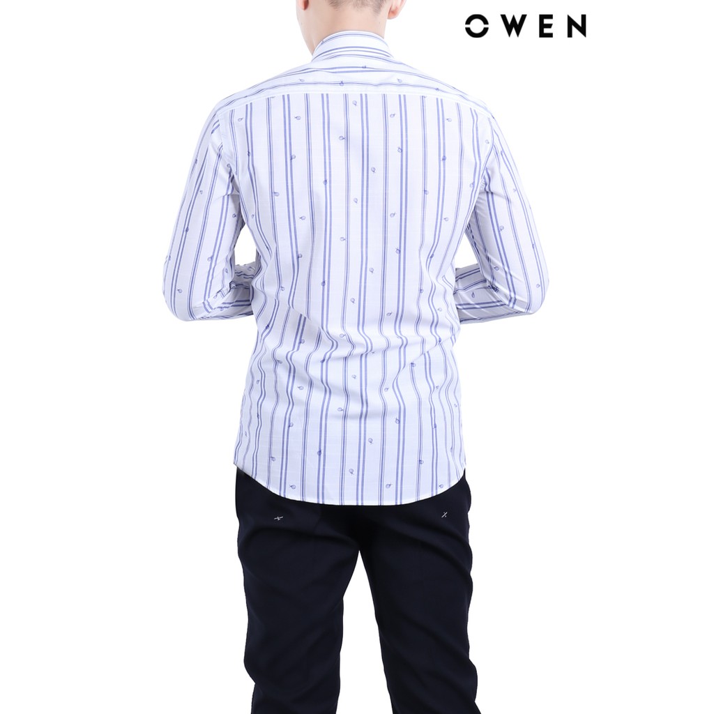 Áo sơ mi dài tay OWEN Bamboo Slimfit không túi màu trắng sọc - AS20866D