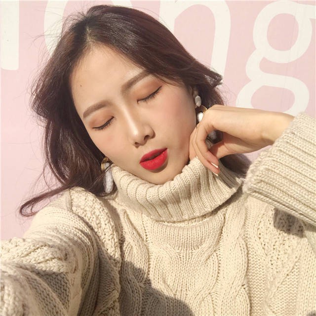 áo len ulzzang cao cổ dày áo len thừng cổ lọ gấp áo len nữ đẹp dáng rộng tay dài màu be sữa nâu kiểu hàn quốc