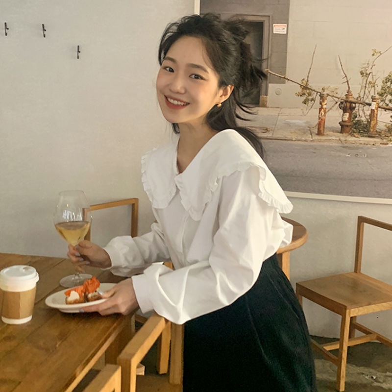 Áo sơ mi cổ búp bê phong cách Hàn Quốc ngọt ngào thời trang cho nữ