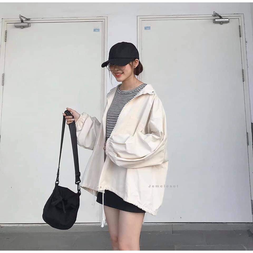 ÁO KHOÁC KAKI HARA BASIC UNISEX KHOÁ KÉO CÚC BẤM - JACKET SƠ MI TAY BỒNG FORM THỤNG ĐEN BE ULZZANG