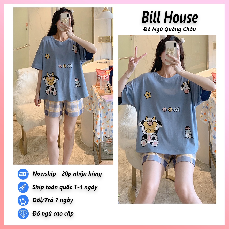 Đồ bộ nữ dễ thương, bộ ngủ hoạt hình mặc nhà cao cấp tay cộc quần cộc cho mùa hè chất cotton mềm mịn BC10