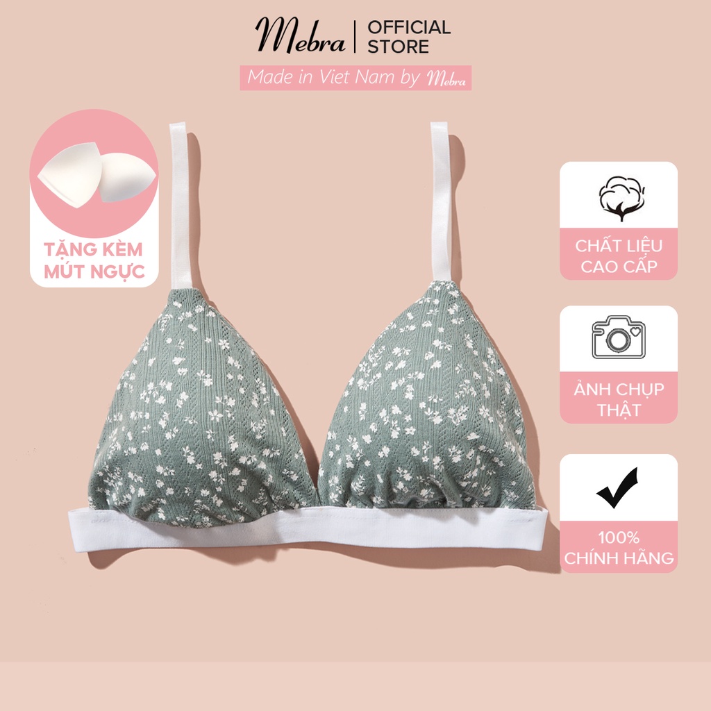 Áo cotton bralette không gọng, mút rời mỏng nhẹ thoải mái, họa tiết bướm xanh nhỏ nhắn xinh xắn Mebra