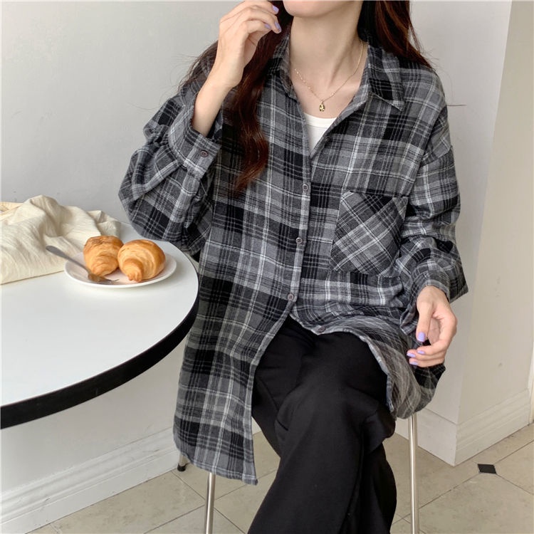 Áo Khoác Sơ Mi Dáng Rộng Kẻ Sọc Kiểu Cổ Điển Thời Trang Mùa Thu Cho Nữ