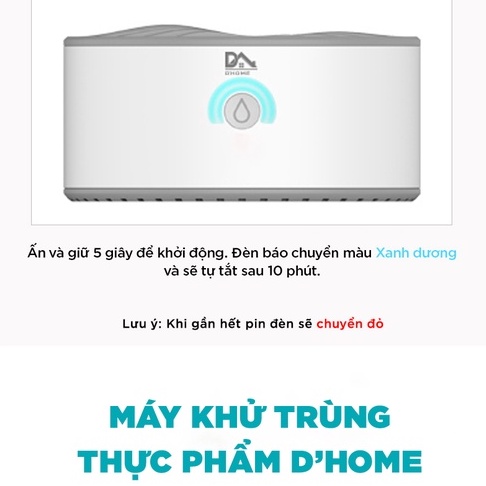 Máy khử trùng thực phầm D'Home COH10-C5B. Khử trùng và làm sạch rau củ quả, thịt cá và đồ dùng nhà bếp - Hàng Chính Hãng