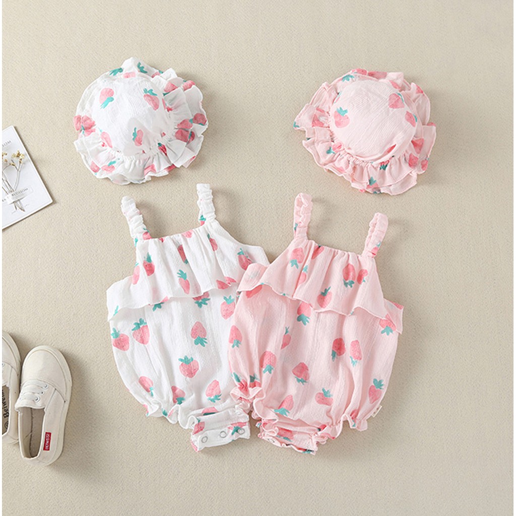 Bộ Bodysuit Một Mảnh Hình Quả Dâu Cho Bé Sơ Sinh, Bé Gái