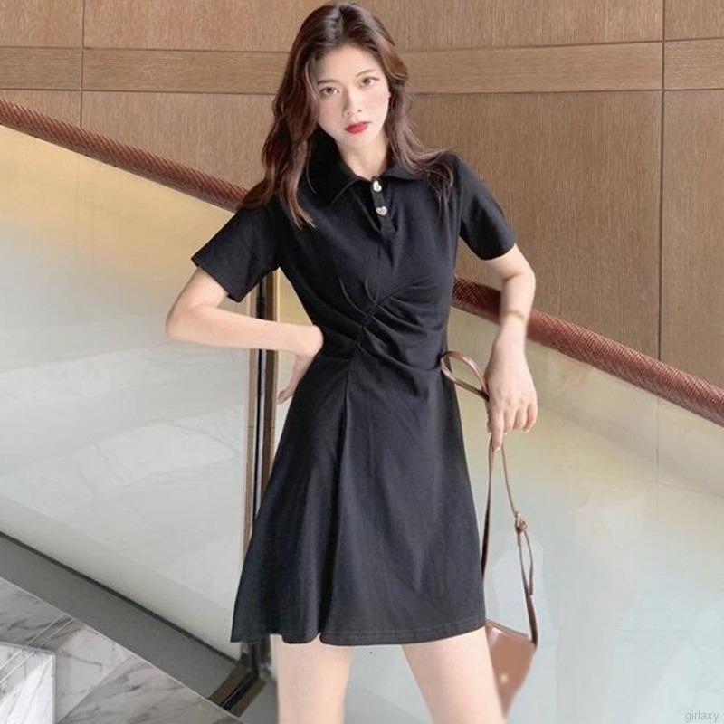 Đầm ôm Ngắn Tay Cổ Bẻ Xếp Ly Thời Trang Hàn