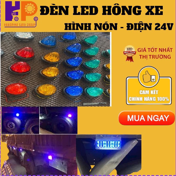 01 ĐÈN LED HÔNG XE TẢI,XE Ô TÔ, XE HƠI   HÌNH NÓN - ĐIỆN 24V - ĐỦ MÀU