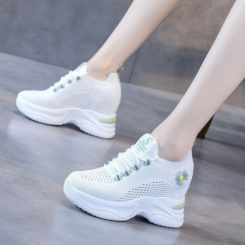 Giày độn đế hoa cúc nữ Hot trend mới nhất 2021 HAPU vải dệt thoáng khí cao 8cm (2 màu) | BigBuy360 - bigbuy360.vn