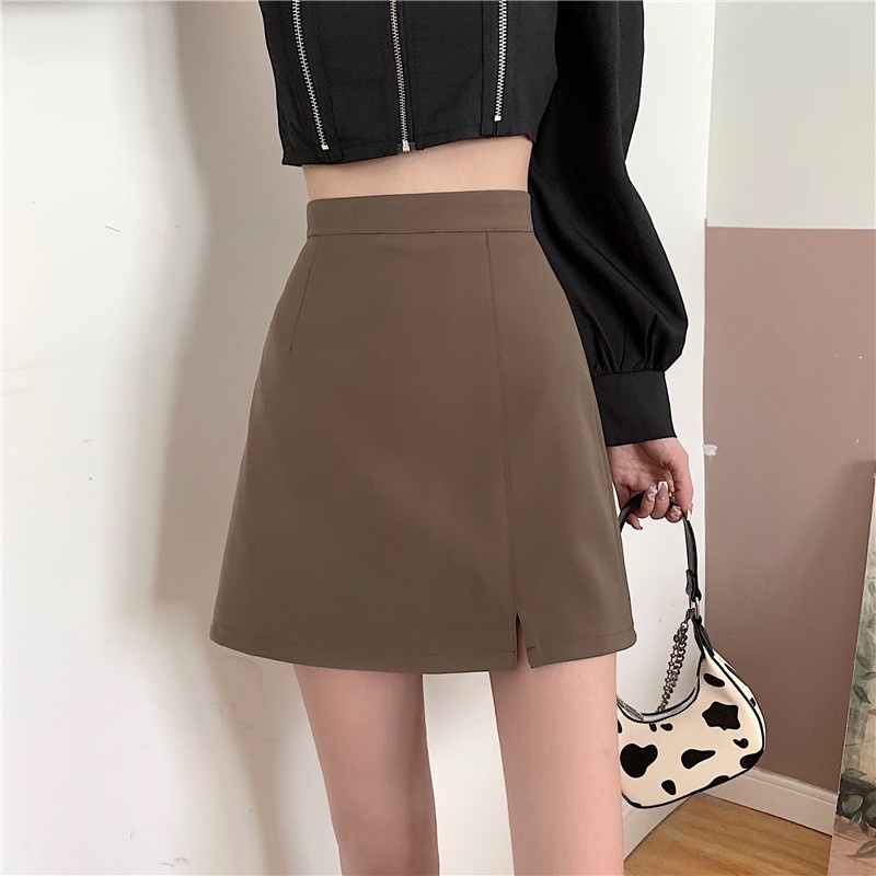 Porozi  Chân váy chữ A  ngắn lưng cao ôm dáng phong cách Hàn Quốc dễ thương cho nữ