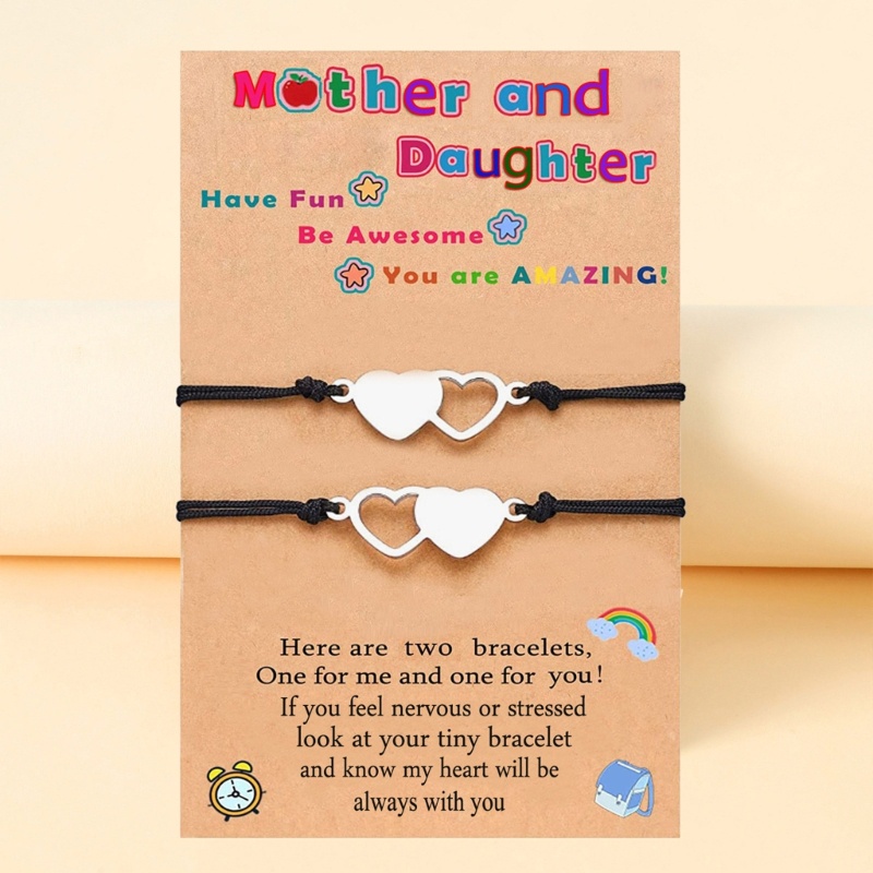 Set 2 Vòng Tay Bện Dây Gắn Thẻ Tình Yêu Cho Mẹ Và Con Gái