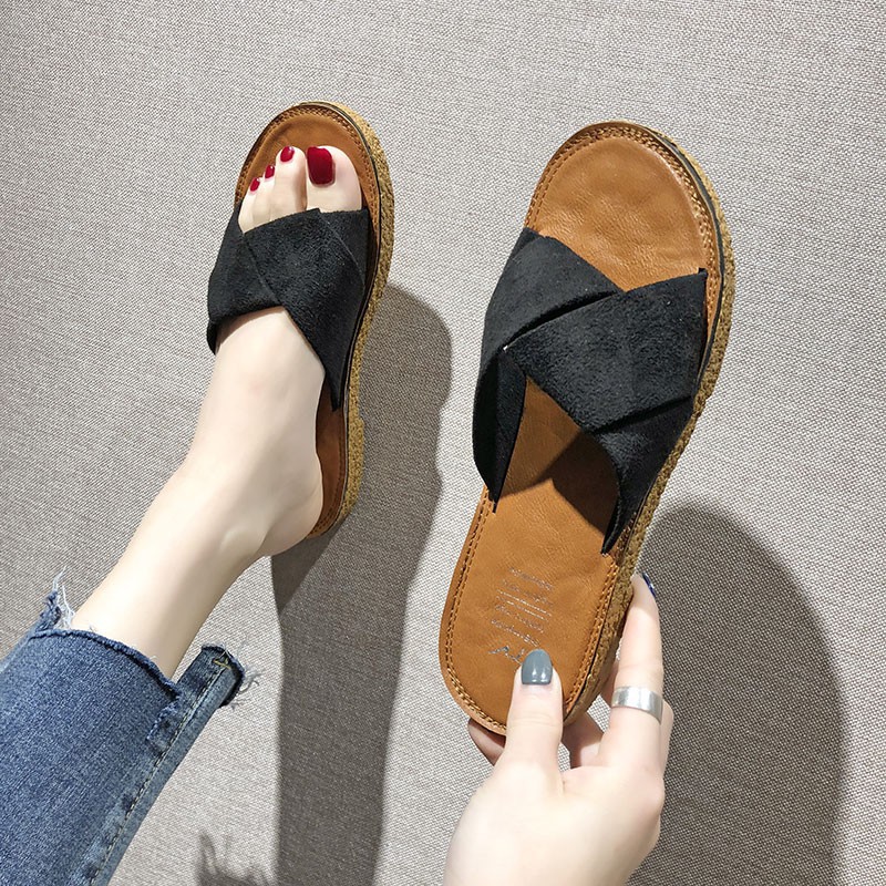 🌺Dép Da Lộn A139 Lượn Sóng / Dép Bệt Đi Chơi Cá Tính/ Dép Xinh Đơn Giản Hàn Quốc
