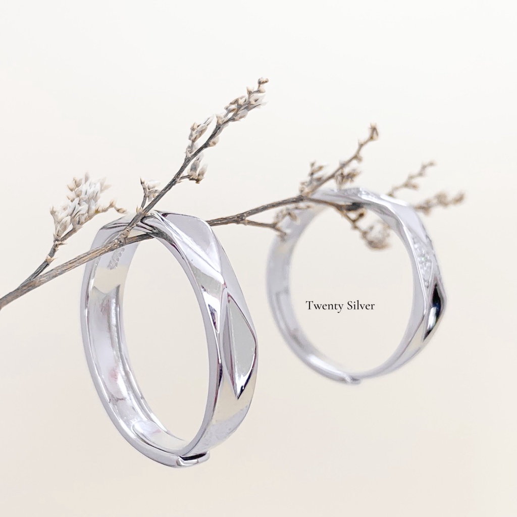 Nhẫn Đôi Bạc 925 Góc Cạnh Dát Đá NDARJ4236. Nhẫn Cặp Tình Yêu. Trang Sức Bạc 20silver