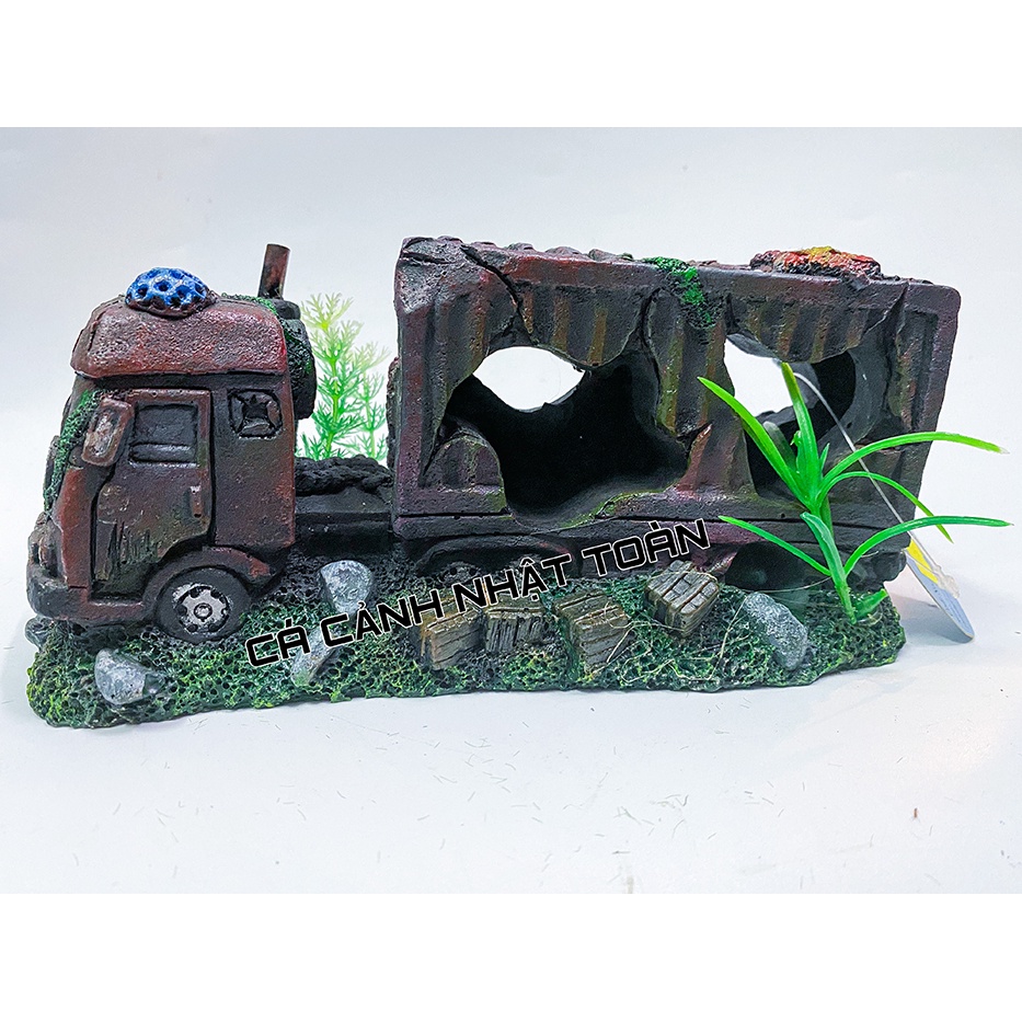 MÔ HÌNH XE TẢI TRANG TRÍ BỂ CÁ, TIỂU CẢNH NON BỘ 21X7X11CM
