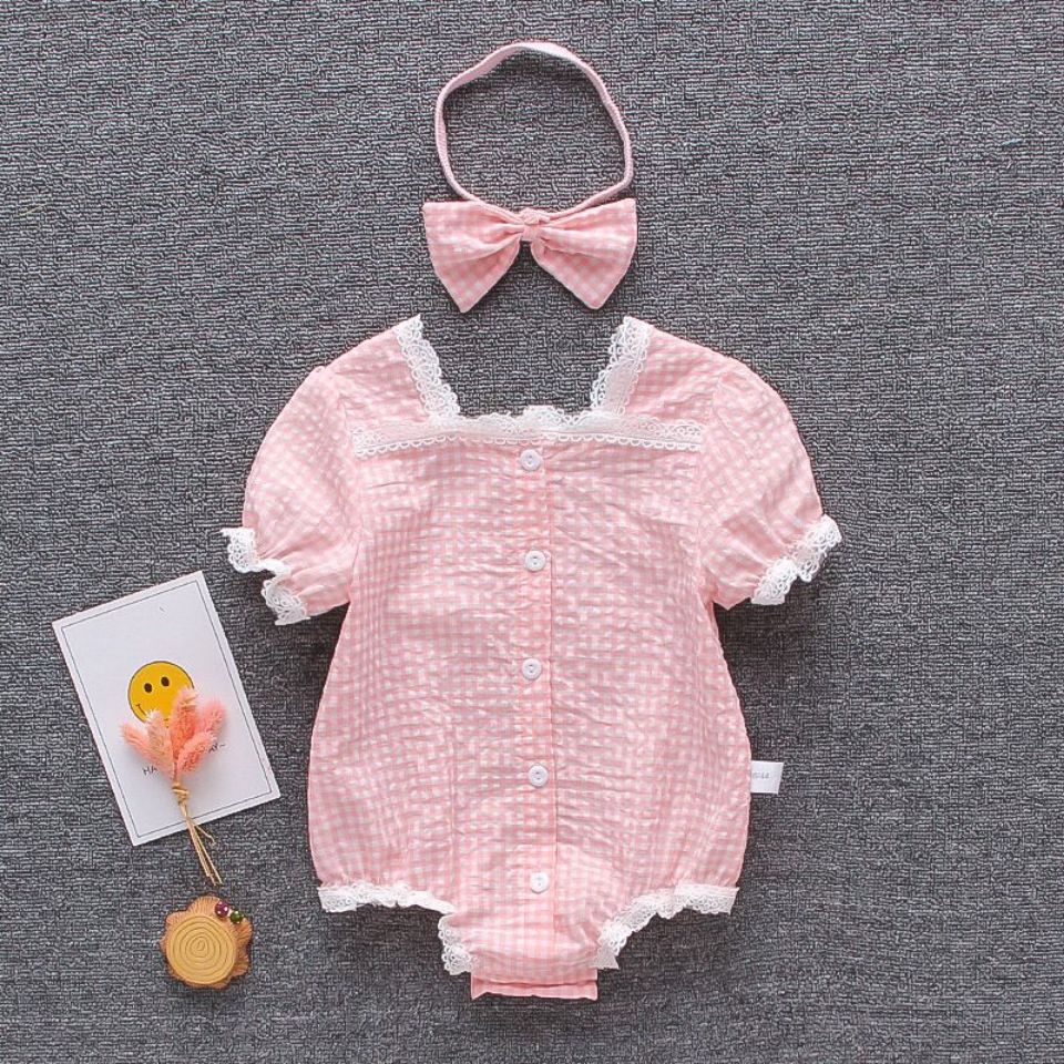 Set Áo Liền Quần &amp; Băng Đô Quấn Đầu Cột Nơ Cho Bé Gái