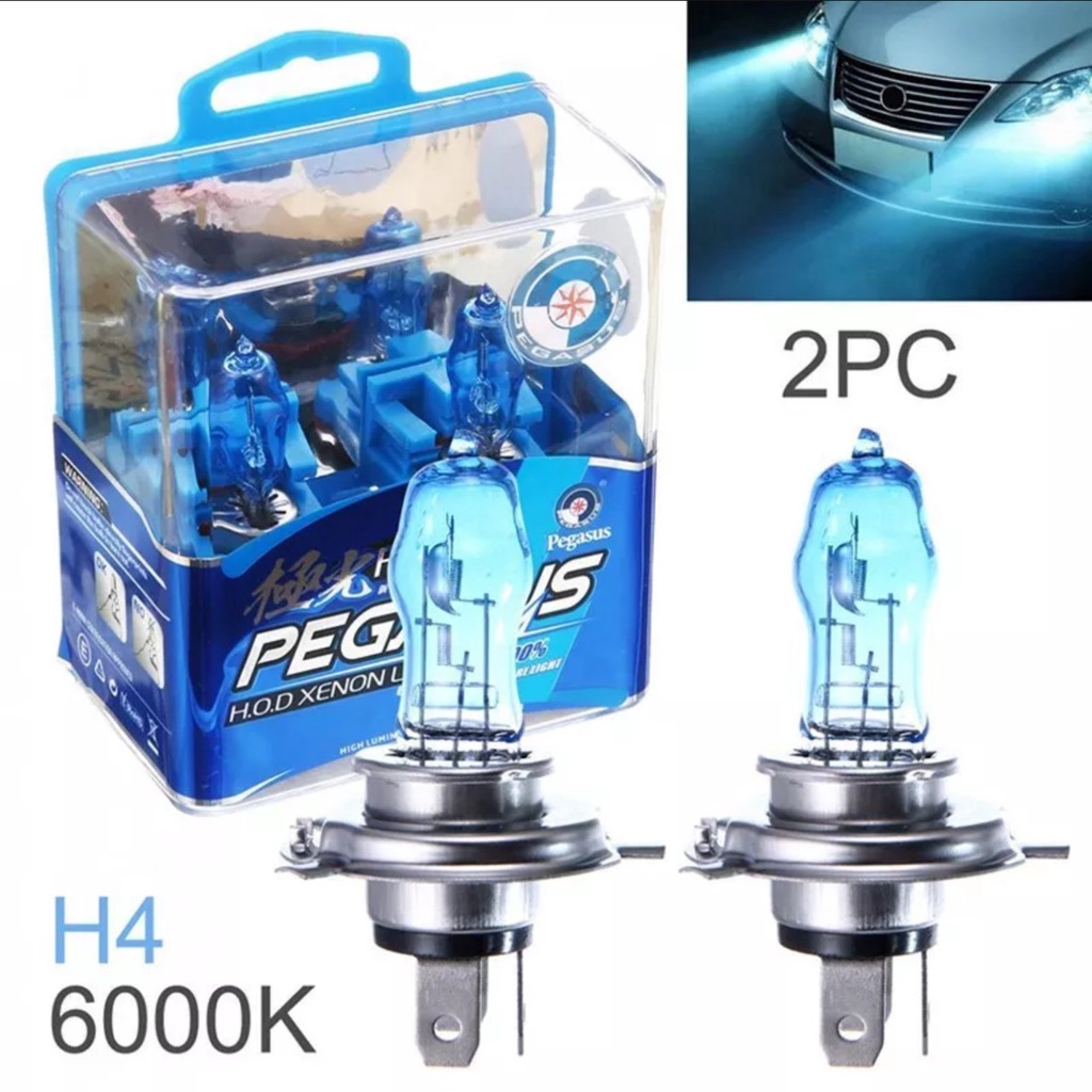 Hộp 2 bóng đèn pha Xenon ô tô siêu sáng H4 100W HOD 6000K dành cho xe hơi sáng trắng mẫu mới