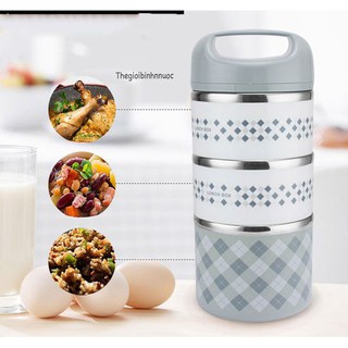 Hộp cơm giữ nhiệt 2 & 3 tầng hoa văn kiểu hàn quốc h20 & h20a