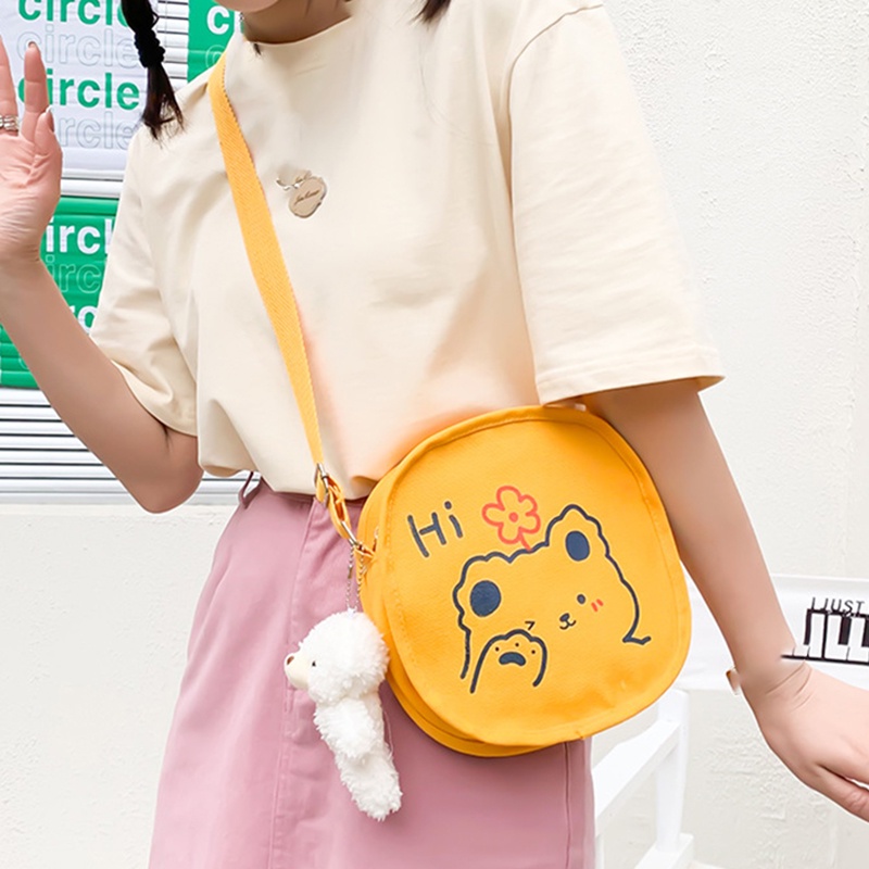 Túi đeo chéo vai bằng vải canvas hình tròn cỡ nhỏ thời trang cho nữ