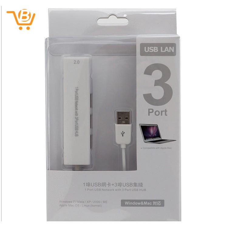 Cáp Chuyển Đổi Usb Sang Rj45 Lan + 3 Cổng Hub Cho Win 8 7 Xp | BigBuy360 - bigbuy360.vn