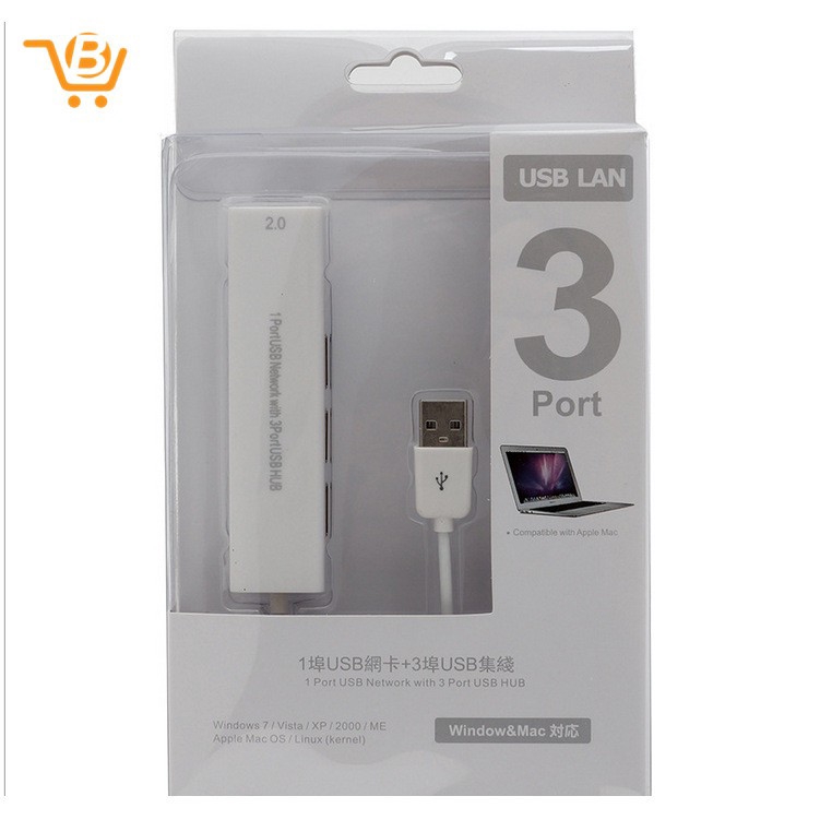 Cáp Chuyển Đổi Usb Sang Rj45 Lan + 3 Cổng Hub Cho Win 8 7 Xp