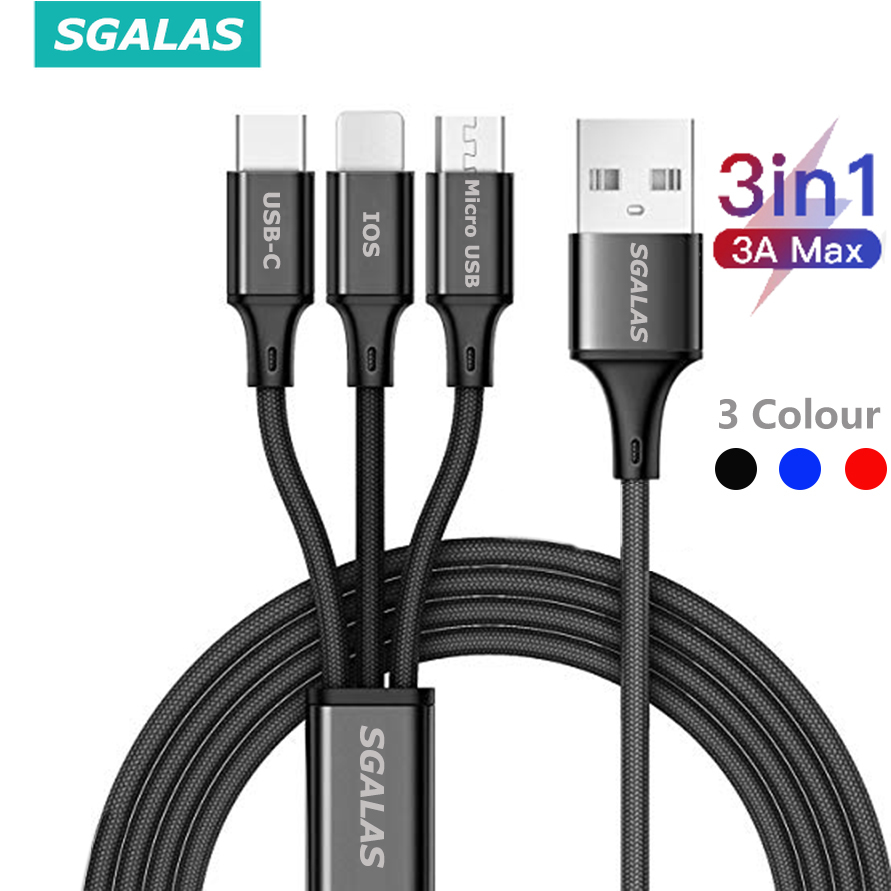 Cáp sạc SGALAS 3 trong 1 1.2m thích hợp cho Apple Android USB Type-C