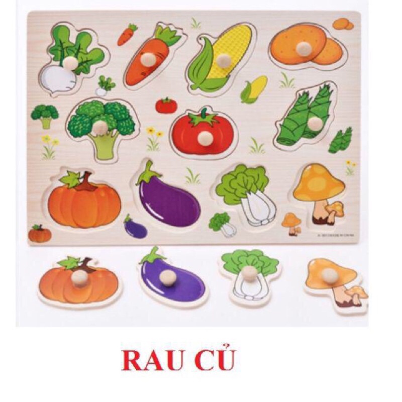 Đồ chơi trí tuệ - Bảng núm gỗ ghép hình loại 1 dày cho bé phá triển tư duy và ngôn ngữ