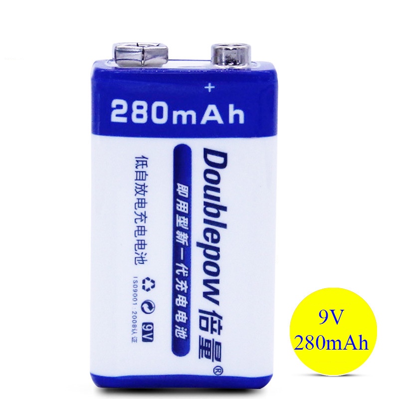 Pin sạc 9V 280mAh Doublepow, pin vuông sạc lại chuyên dụng cho đồng hồ vạn năng, đo điện và thiết bị gia dụng