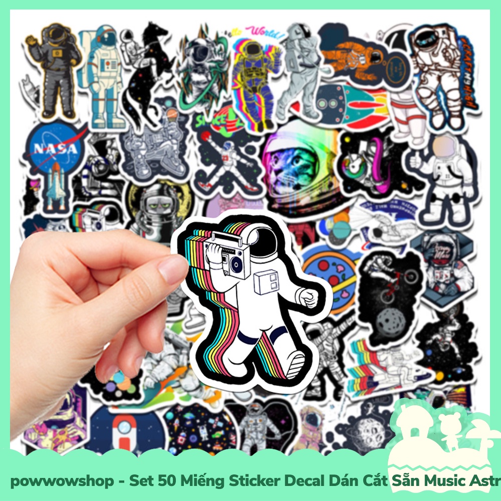 [Sẵn VN - Hỏa Tốc] Set 50 Miếng Sticker Decal Cắt Sẵn DIY Dán Trang Trí Vật Dụng Mẫu Music Astronaut Into Space