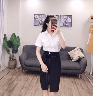 Chân váy vạt chéo thắt nơ