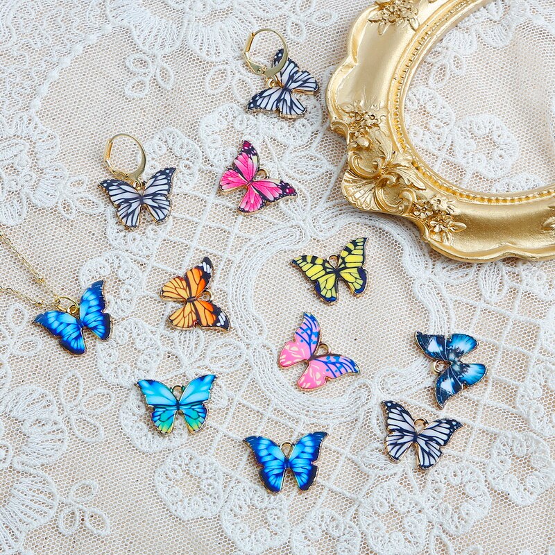 Set 4 mặt vòng cổ hình bướm bằng kim loại tráng men cỡ nhỏ dùng làm trang sức diy