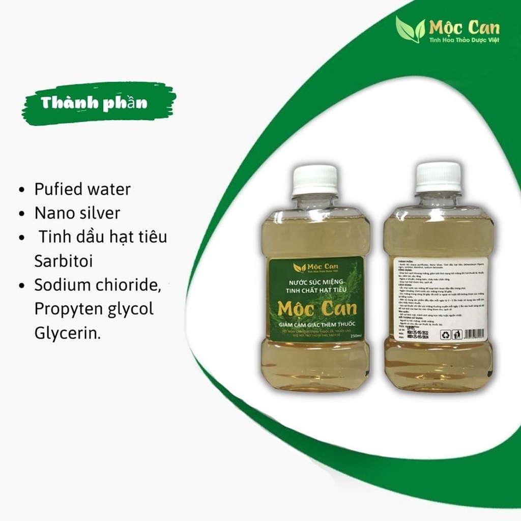 Cai thuốc lá thuốc lào vĩnh viễn Mộc Can, nước súc miệng hết hôi miệng, trắng răng, hơi thở thơm mát Chai 250ml