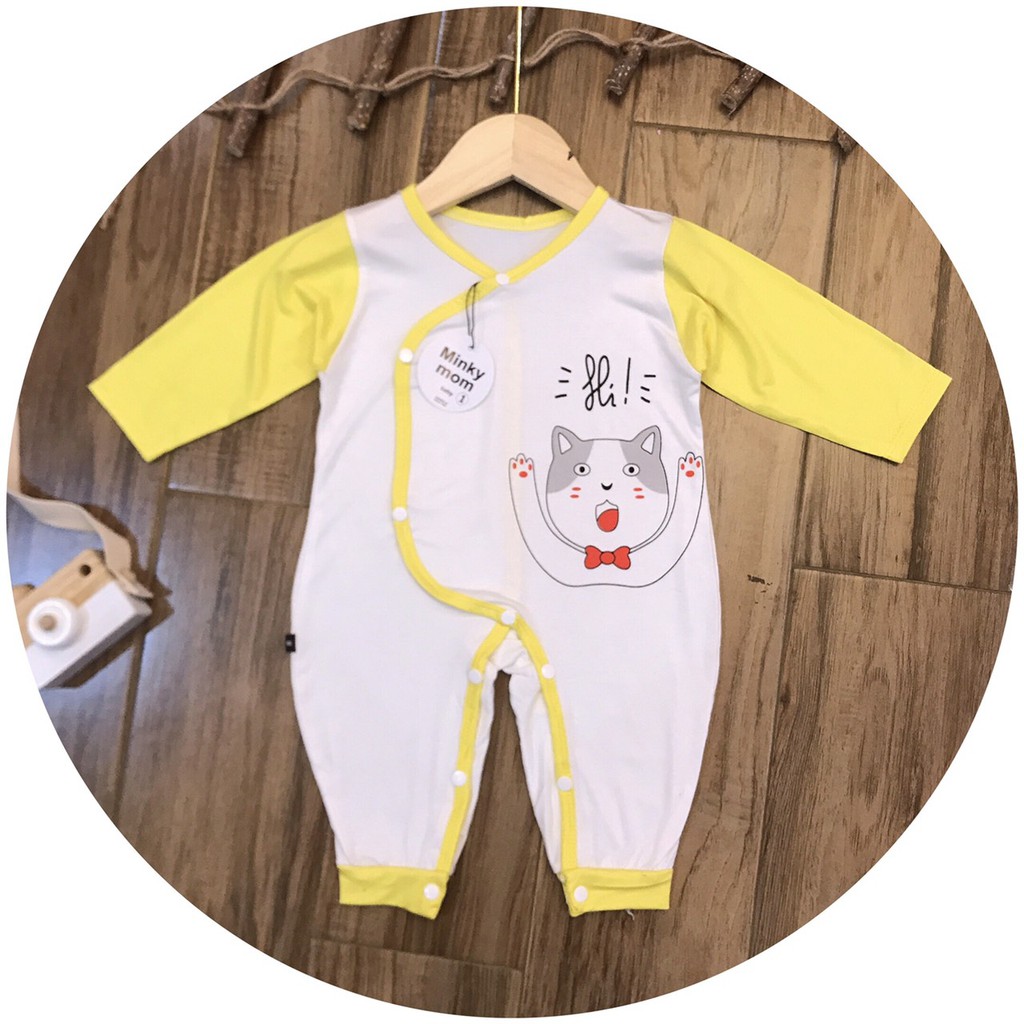 Body dài Minky mom vải thun lạnh pettit cài cúc chéo cho bé sơ sinh (5-10kg)