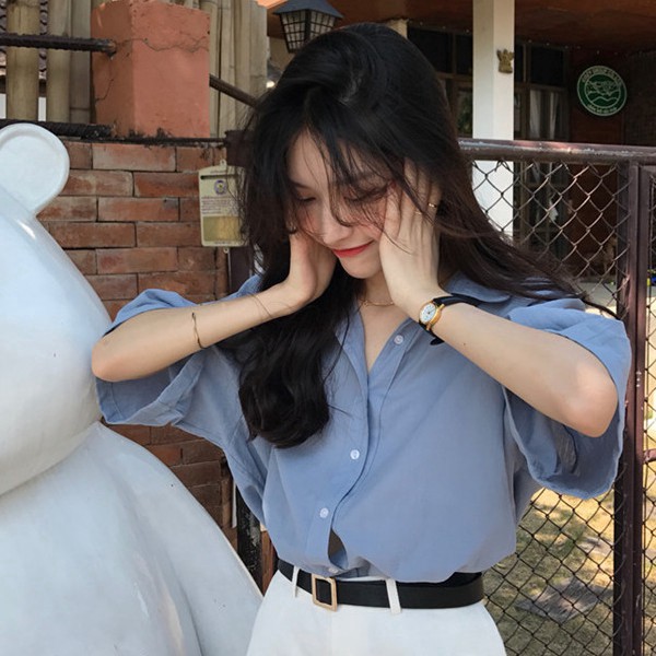 Áo Sơ Mi Tay Lửng Dáng Rộng Màu Trơn Thời Trang Hàn Quốc Cho Nữ200605 | BigBuy360 - bigbuy360.vn