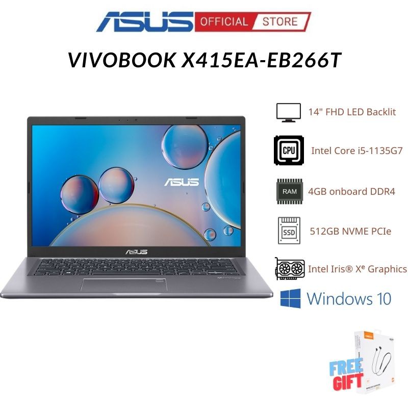 Laptop Asus Vivobook X415EA-EB265T / EB266T | Core i5-1135G7 | 4GB | 512GB | Intel Iris Xe | 14" FHD | Win 10)