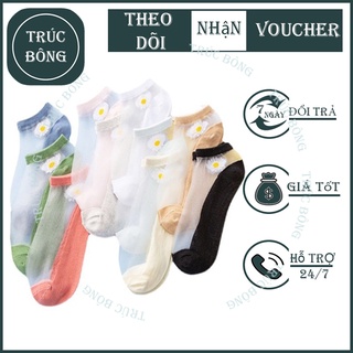 Set 10 đôi tất nữ /vớ nữ ren lụa hoa cúc, gấu - Tất/vớ nữ cổ ngắn hoa cúc, gấu thấm hút mồ hôi, thông thoáng - trúc bông