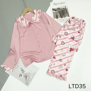 Bộ đồ ngủ, Bộ mặc nhà pyjamas lụa Satin tay dài quần dài, hàng có size, lụa cao cấp mềm mịn mát