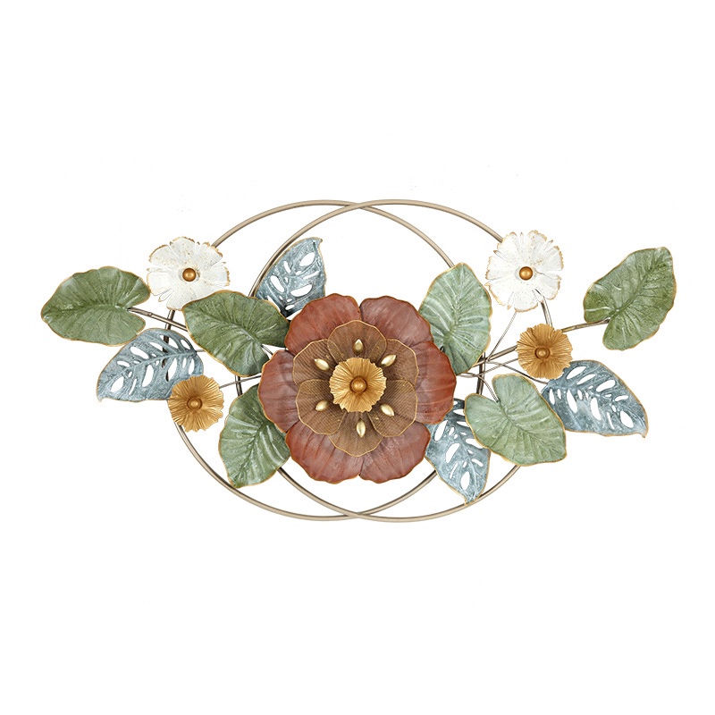 Tranh sắt treo tường nghệ thuật, trang decor trang trí hoa 2 vòng xanh lá đẹp cao cấp - 2150