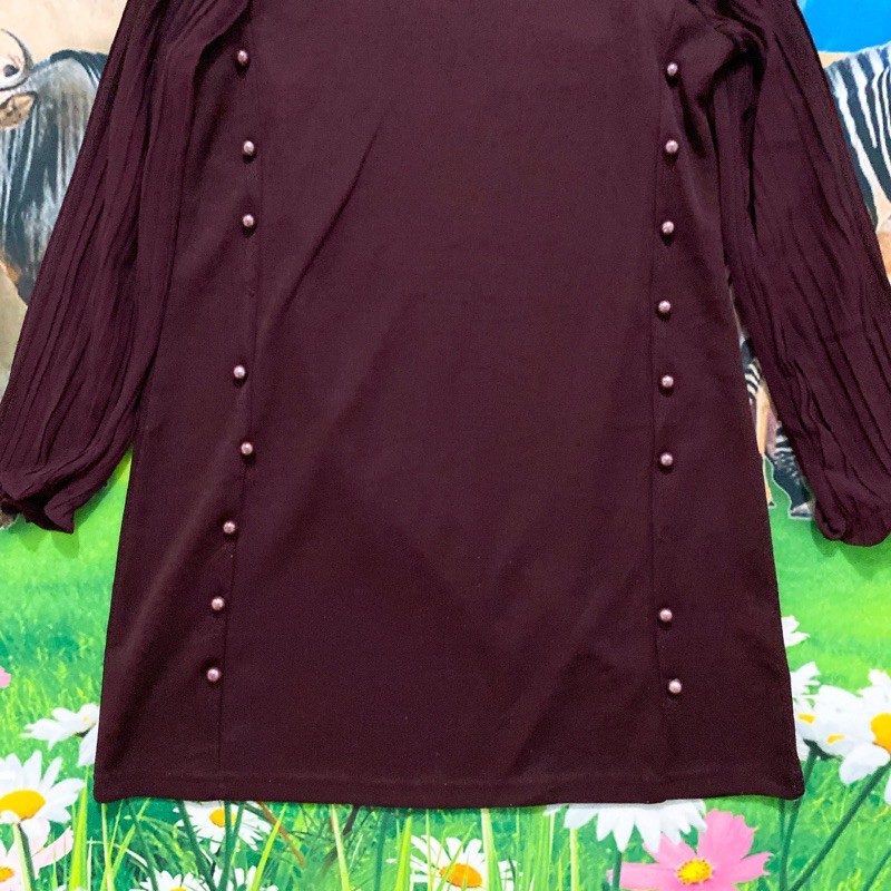 Size XL đầm thun đỏ đô suông tay voan xếp li hạt 2 bên | BigBuy360 - bigbuy360.vn