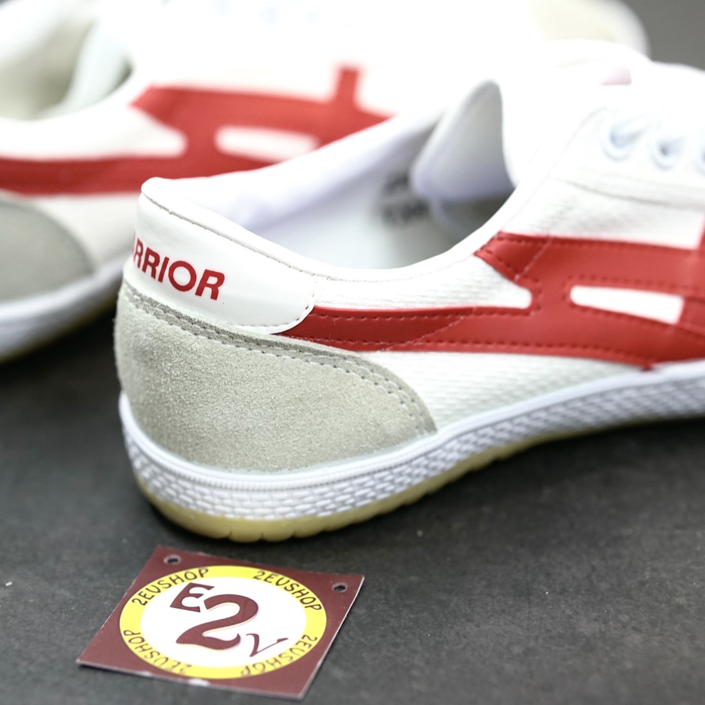 Giày đá bóng Bata Chính Hãng Warrior Siêu Phủi Trắng Viền Đỏ - 2EVSHOP
