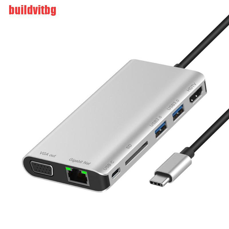 Đầu Đọc Thẻ Chuyển Đổi Usb-C Sang Rj45 Lan 4k Hdmi Vga 2usb 3.0 8 Trong 1 Type C Gvq