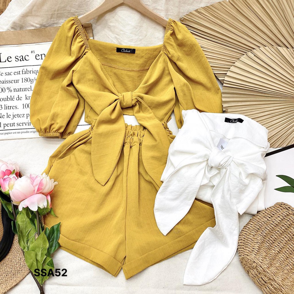 (MẪU MỚI-HÀNG CÓ SẴN)SSA52_SET QUẦN SHORT ÁO CROPTOP THẮT NƠ NGỰC❤️XƯỞNG MAY NHÀ BELL_CHIBEST