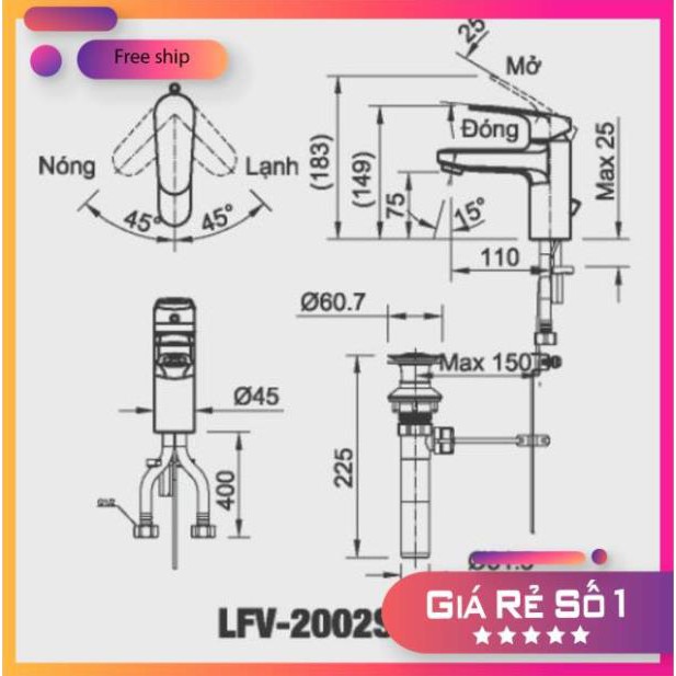 Vòi chậu rửa mặt,vòi lavabo nóng lạnh INAX FV-2002s chính hãng bảo hành 2 năm