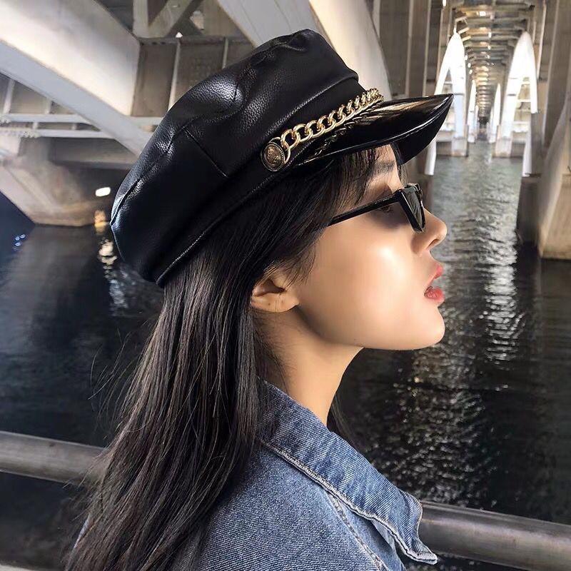 MŨ Beret da xích kiểu hải quân thời trang anh thật shop chụp