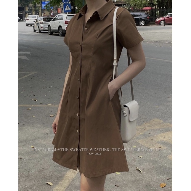 Váy sơ mi thô mềm dáng xoè dài lưng chun the.sweaterweather TSW (Ảnh thật) | BigBuy360 - bigbuy360.vn